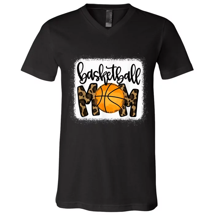 Basketball Mom Leopard Basketball Mama V-Neck T-Shirt