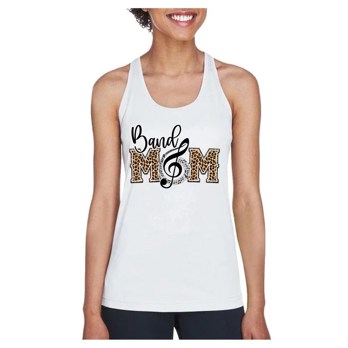 Band Mom Leopard Print Proud Band Mom Musical Marching Band Gift Women's Racerback Tank