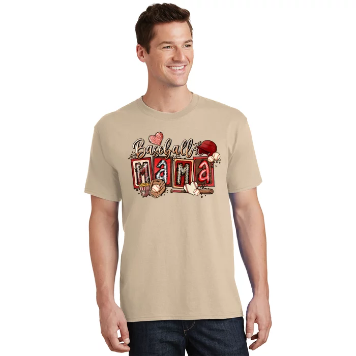 Baseball Mom Leopard Game Day Vibes Mother's Day T-Shirt