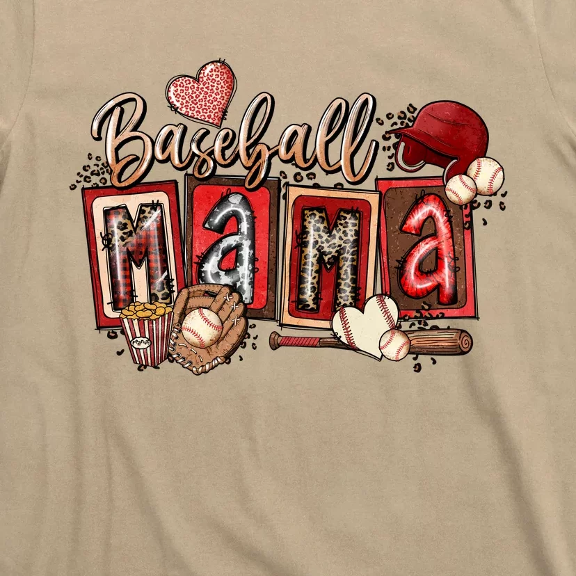 Baseball Mom Leopard Game Day Vibes Mother's Day T-Shirt