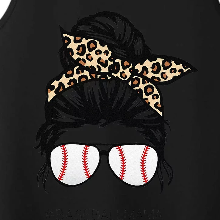 Baseball Mama Leopard Funny Mom Messy Hair Bun Mother's Day Performance Tank