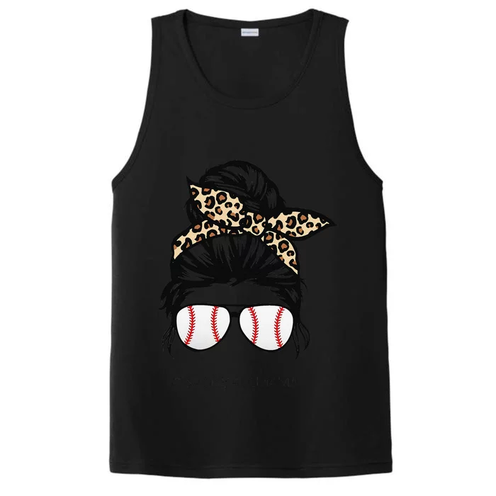 Baseball Mama Leopard Funny Mom Messy Hair Bun Mother's Day Performance Tank