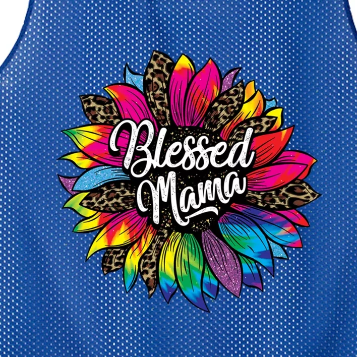 Blessed Mama Leopard Sunflower Cute Mother's Day New Mom Cool Gift Mesh Reversible Basketball Jersey Tank