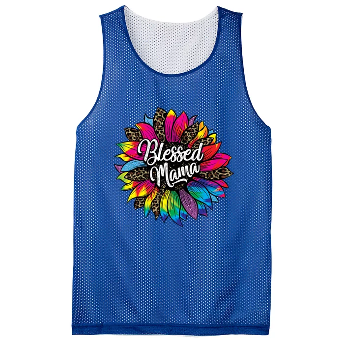 Blessed Mama Leopard Sunflower Cute Mother's Day New Mom Cool Gift Mesh Reversible Basketball Jersey Tank