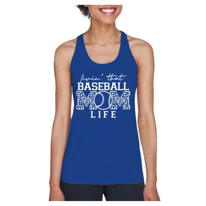 Baseball Mom Leopard Livin' That Baseball Mom Life Cute Gift Women's Racerback Tank