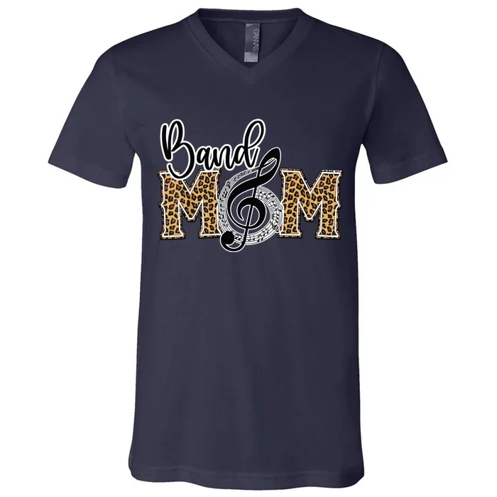 Band Mom Leopard Print Proud Band Mom Musical Marching Band V-Neck T-Shirt