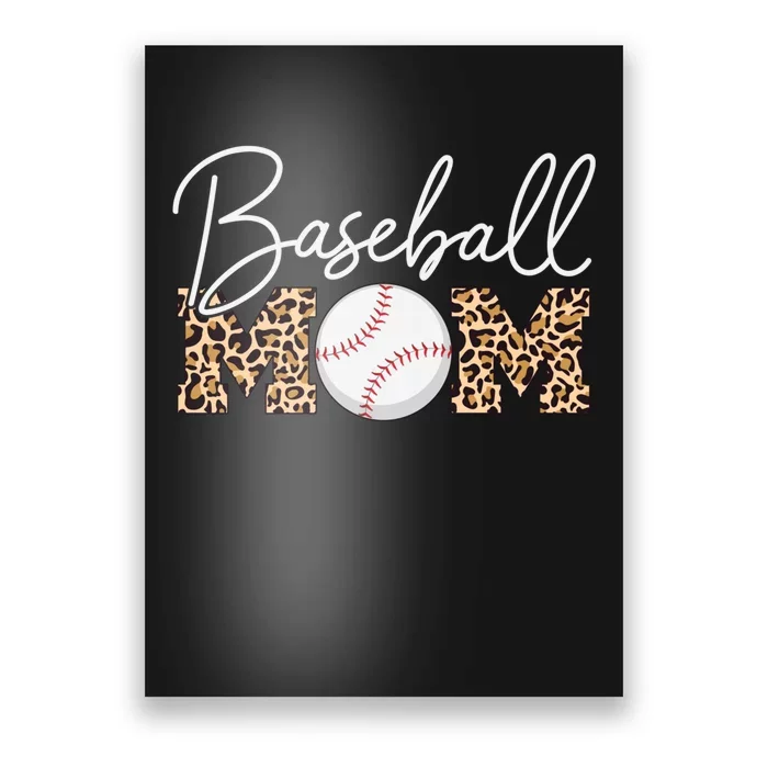 Baseball Mom - Leopard Print Cursive Script Poster