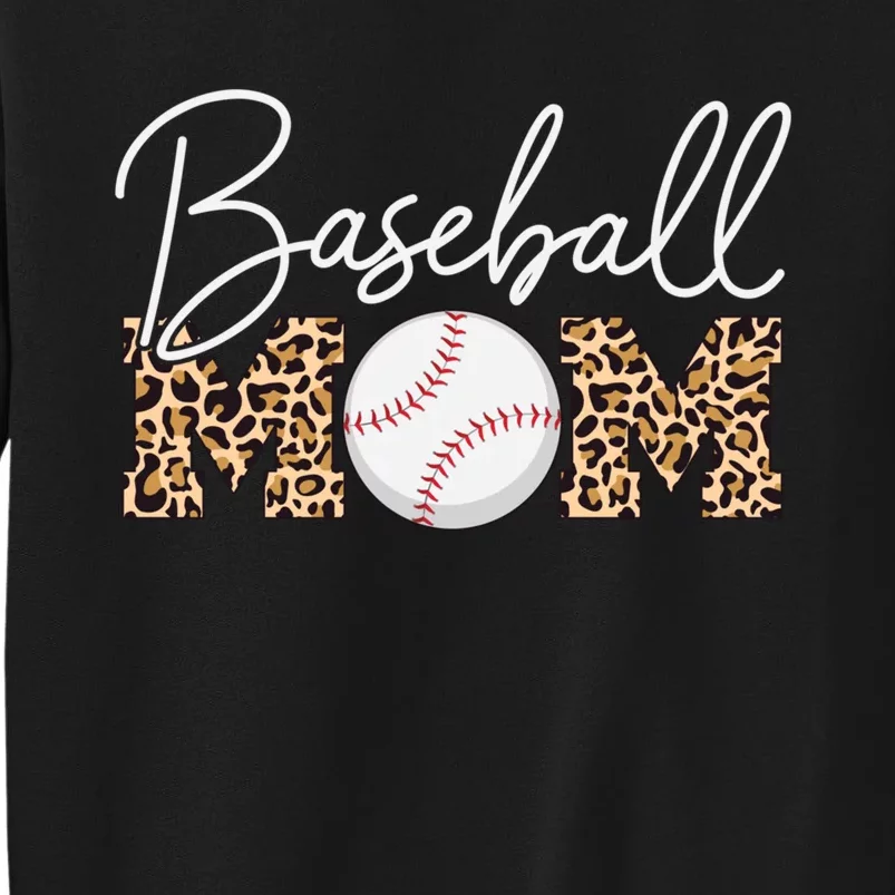 Baseball Mom - Leopard Print Cursive Script Tall Sweatshirt