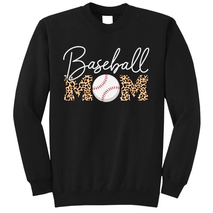 Baseball Mom - Leopard Print Cursive Script Tall Sweatshirt