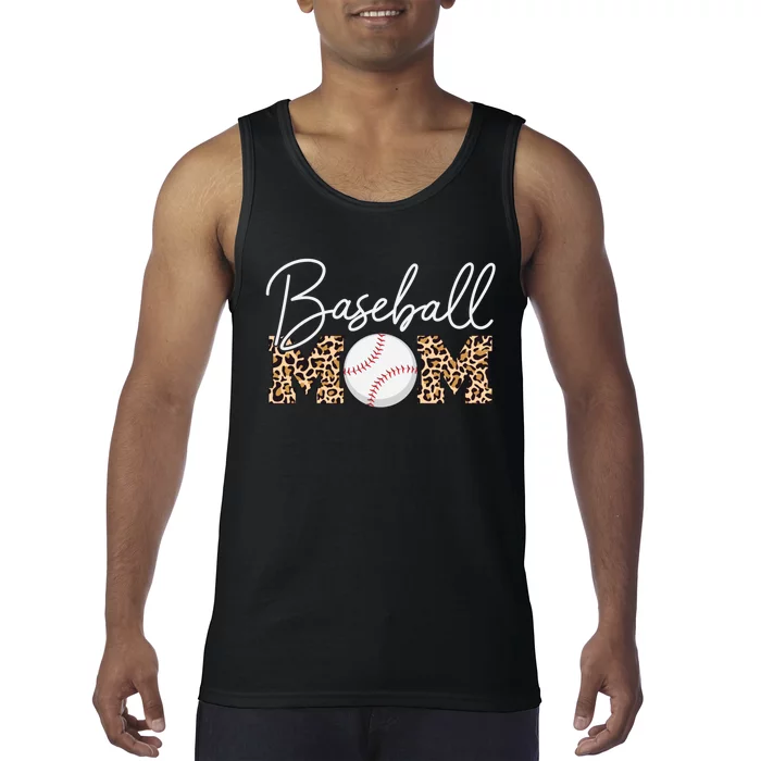 Baseball Mom - Leopard Print Cursive Script Tank Top