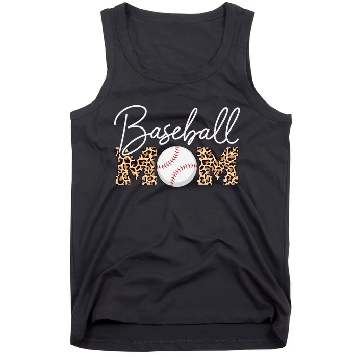 Baseball Mom - Leopard Print Cursive Script Tank Top