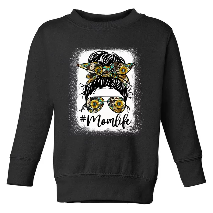 Bleached Mom Life Sunflower Mom Life Leopard Messy Bun Toddler Sweatshirt