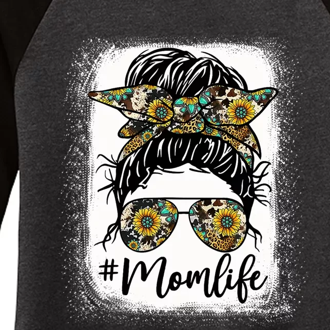 Bleached Mom Life Sunflower Mom Life Leopard Messy Bun Women's Tri-Blend 3/4-Sleeve Raglan Shirt