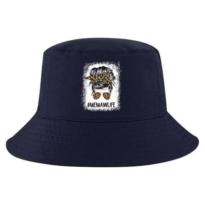 Bleached Memaw Life Leopard Messy Bun Mothers Day Meaningful Gift Cool Comfort Performance Bucket Hat