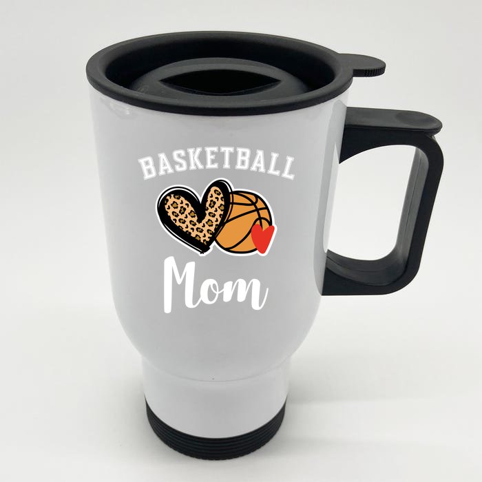 Basketball Mom Leopard Heart Gift Front & Back Stainless Steel Travel Mug