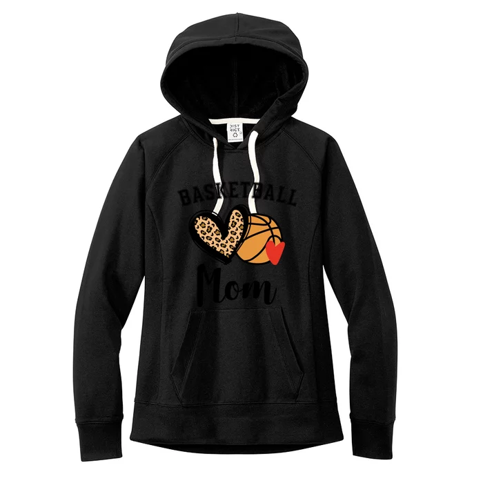 Basketball Mom Leopard Heart Gift Women's Fleece Hoodie