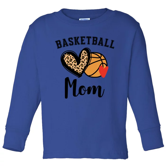 Basketball Mom Leopard Heart Gift Toddler Long Sleeve Shirt