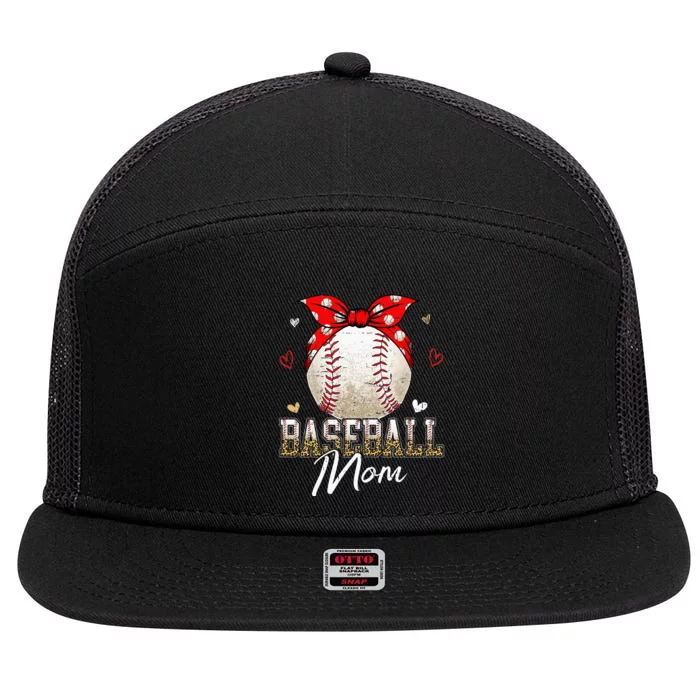 Baseball Mom Leopard Messy Bun Game Day Mothers Day 7 Panel Mesh Trucker Snapback Hat