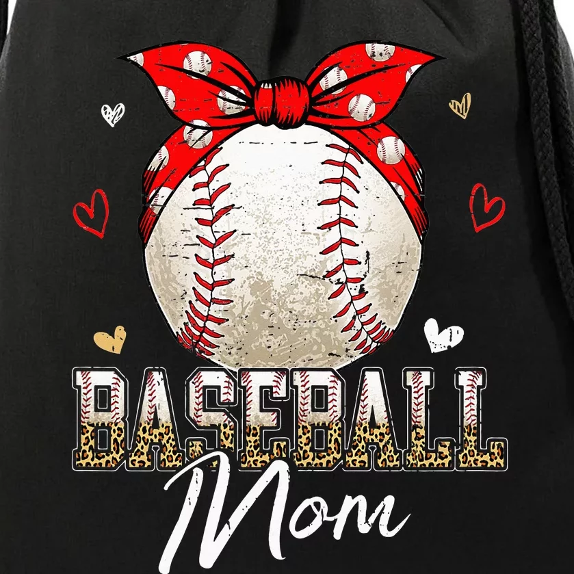 Baseball Mom Leopard Messy Bun Game Day Mothers Day Drawstring Bag