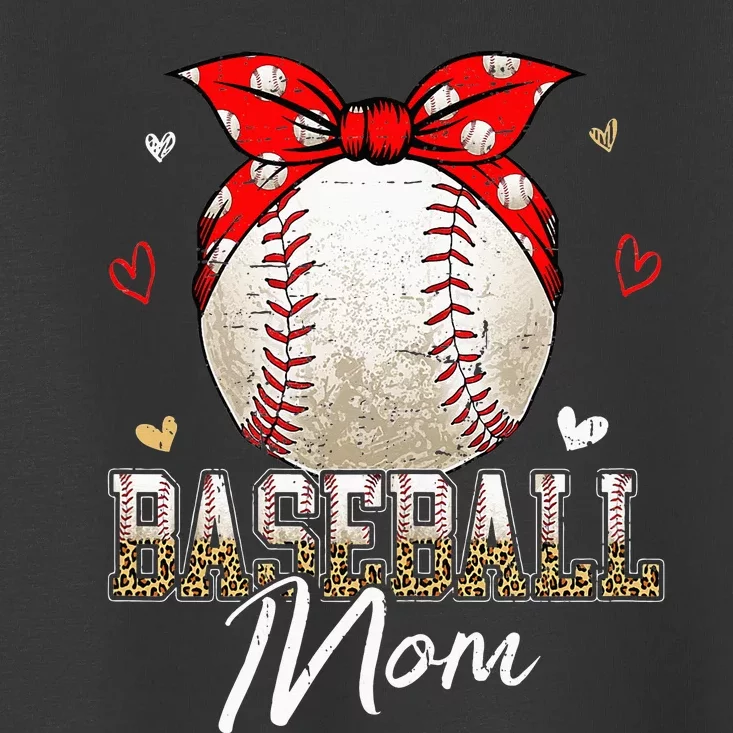 Baseball Mom Leopard Messy Bun Game Day Mothers Day Toddler T-Shirt