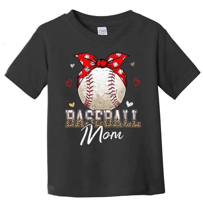 Baseball Mom Leopard Messy Bun Game Day Mothers Day Toddler T-Shirt