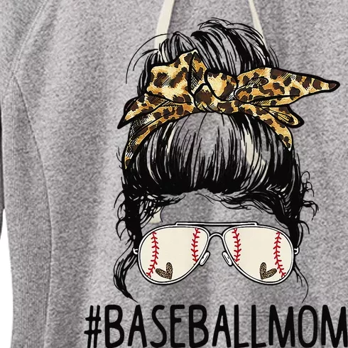 Baseball Mom Leopard Messy Bun Mother's Day Women's Fleece Hoodie