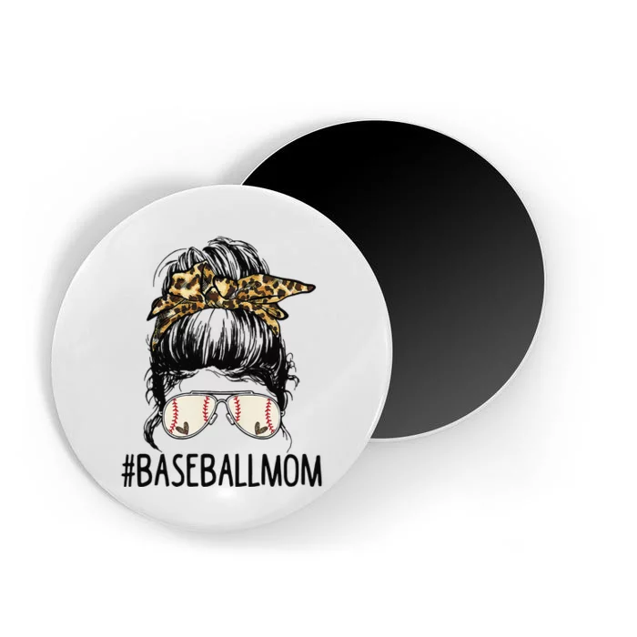 Baseball Mom Leopard Messy Bun Mother's Day Magnet