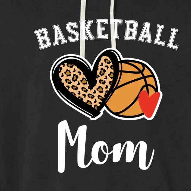 Basketball Mom Leopard Heart Gift Garment-Dyed Fleece Hoodie