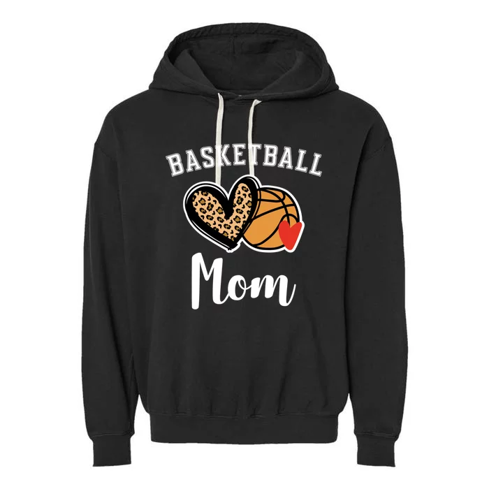 Basketball Mom Leopard Heart Gift Garment-Dyed Fleece Hoodie