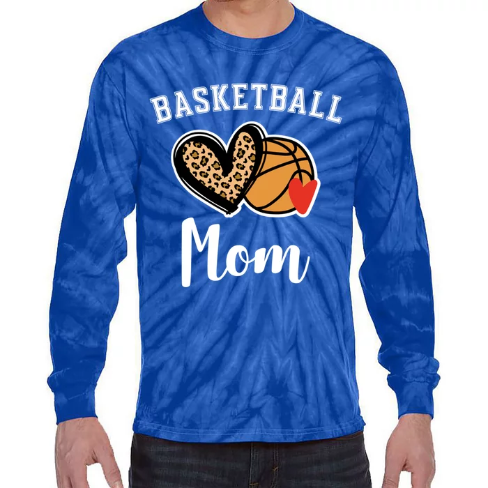 Basketball Mom Leopard Heart Gift Tie-Dye Long Sleeve Shirt