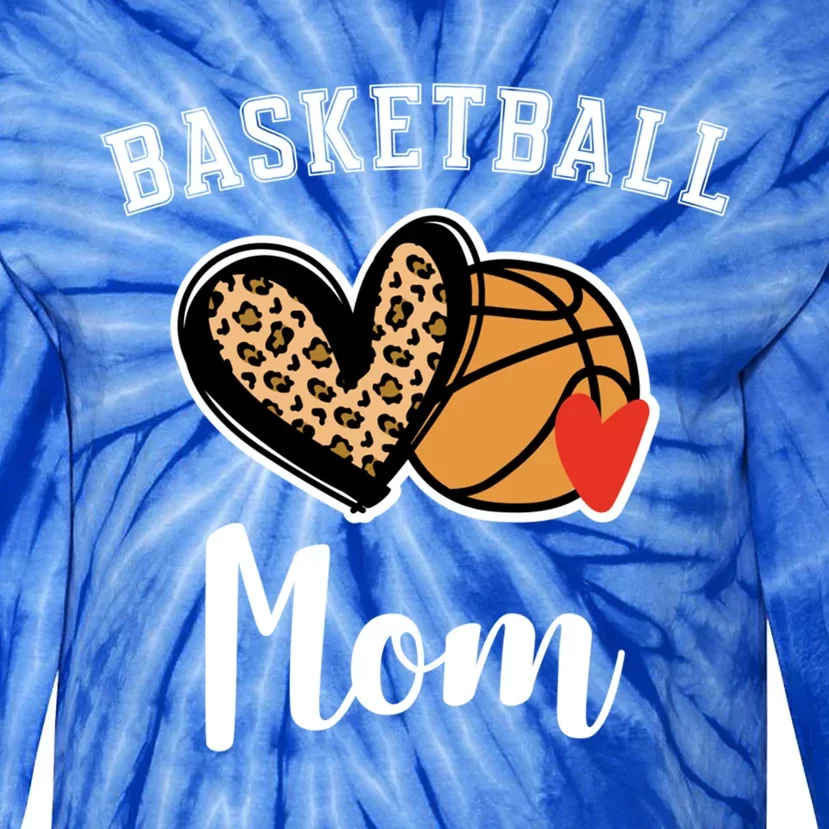 Basketball Mom Leopard Heart Gift Tie-Dye Long Sleeve Shirt