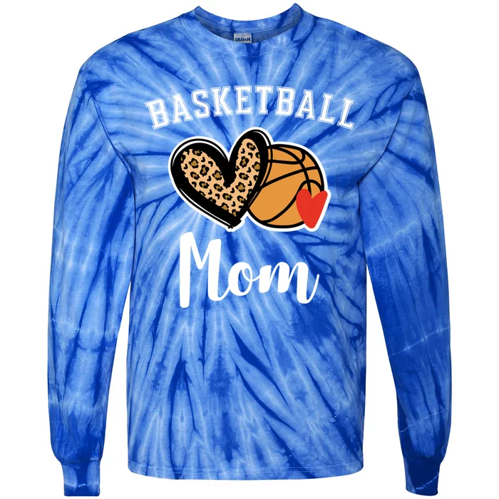 Basketball Mom Leopard Heart Gift Tie-Dye Long Sleeve Shirt