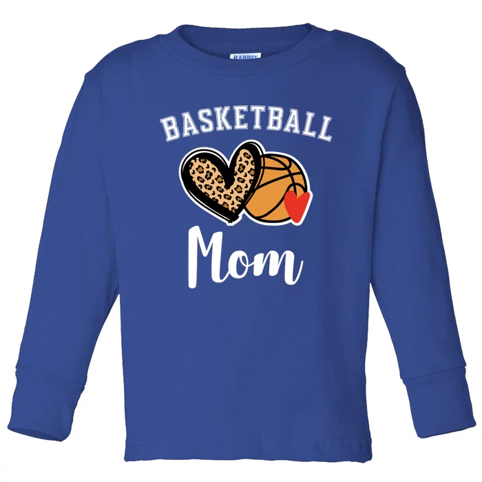 Basketball Mom Leopard Heart Gift Toddler Long Sleeve Shirt