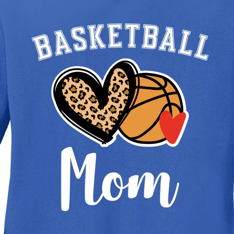 Basketball Mom Leopard Heart Gift Ladies Long Sleeve Shirt