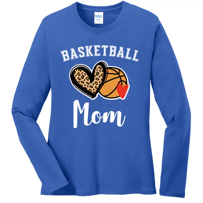 Basketball Mom Leopard Heart Gift Ladies Long Sleeve Shirt