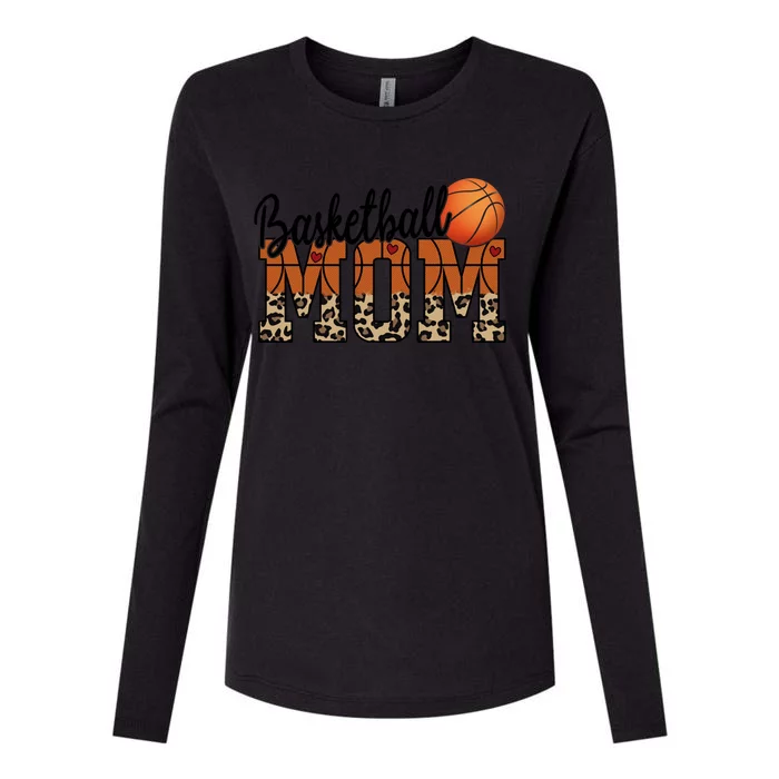 Basketball Mom Leopard Letters Design Gift Womens Cotton Relaxed Long Sleeve T-Shirt