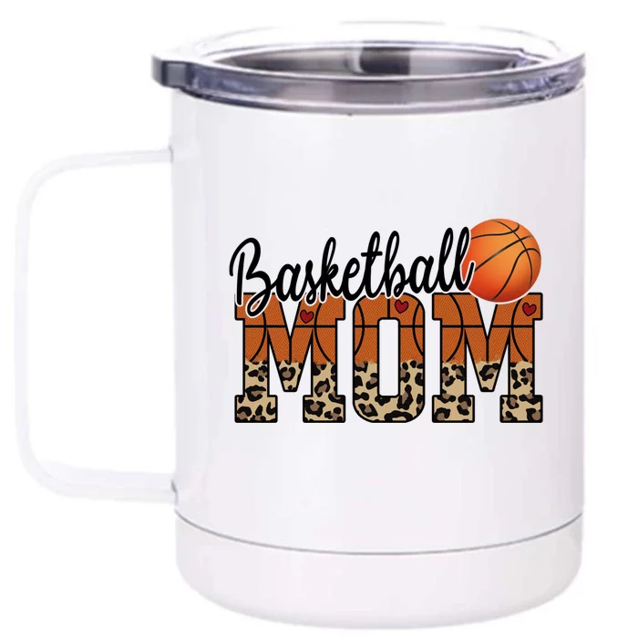 Basketball Mom Leopard Letters Design Gift Front & Back 12oz Stainless Steel Tumbler Cup