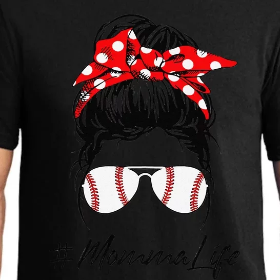 Baseball Momma Life Messy Bun Sunglasses Mother's Day Pajama Set