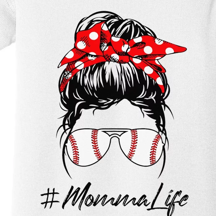 Baseball Momma Life Messy Bun Sunglasses Mother's Day Baby Bodysuit