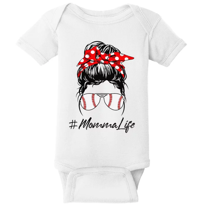 Baseball Momma Life Messy Bun Sunglasses Mother's Day Baby Bodysuit