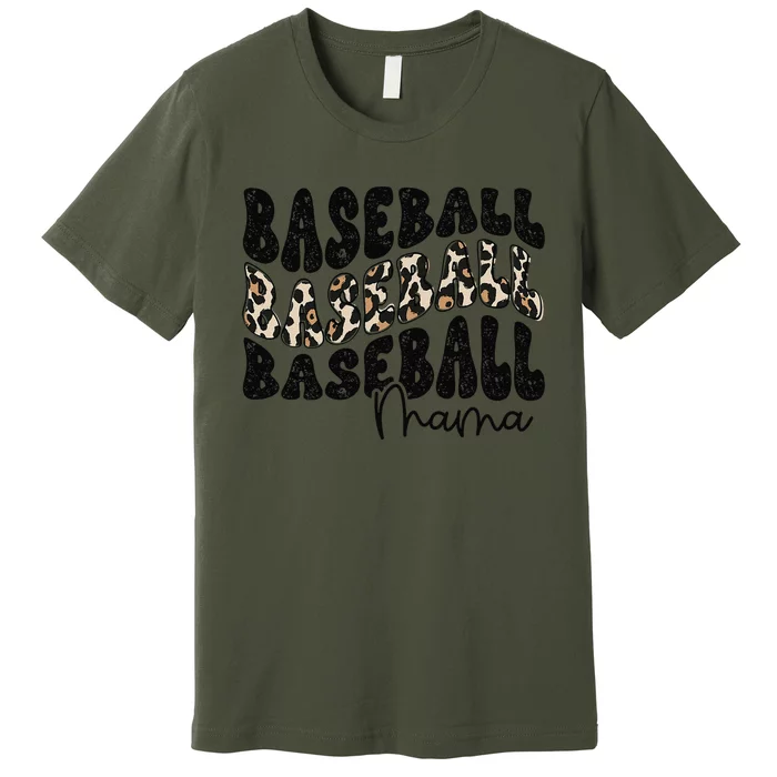 Baseball Mama Leopard Proud Baseball Mom Game Day Premium T-Shirt