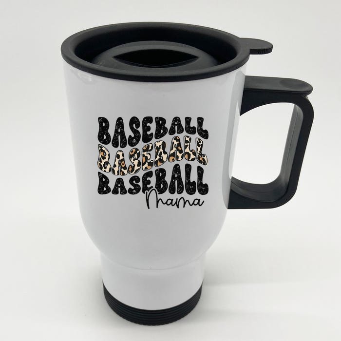 Baseball Mama Leopard Proud Baseball Mom Game Day Front & Back Stainless Steel Travel Mug