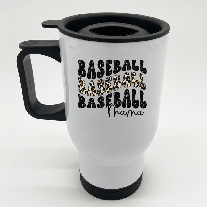 Baseball Mama Leopard Proud Baseball Mom Game Day Front & Back Stainless Steel Travel Mug