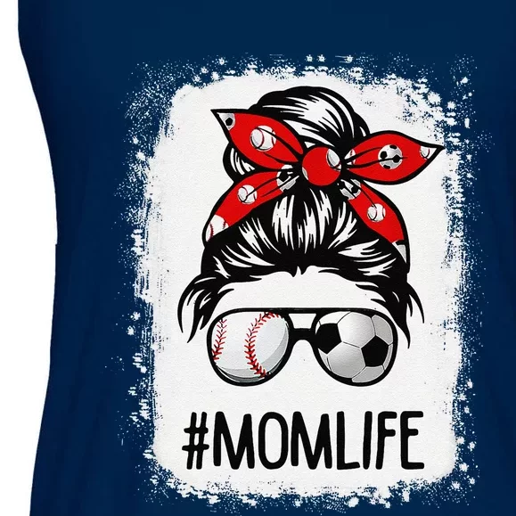 Bleached Mom Life Soccer Messy Bun Baseball Game Day Ladies Essential Flowy Tank