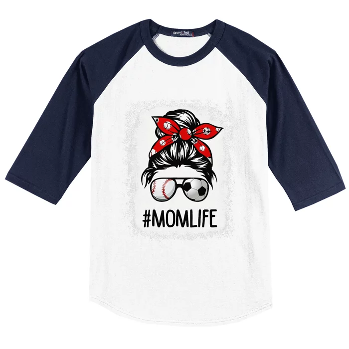 Bleached Mom Life Soccer Messy Bun Baseball Game Day Baseball Sleeve Shirt