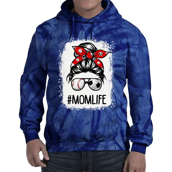 Bleached Mom Life Soccer Messy Bun Baseball Game Day Tie Dye Hoodie