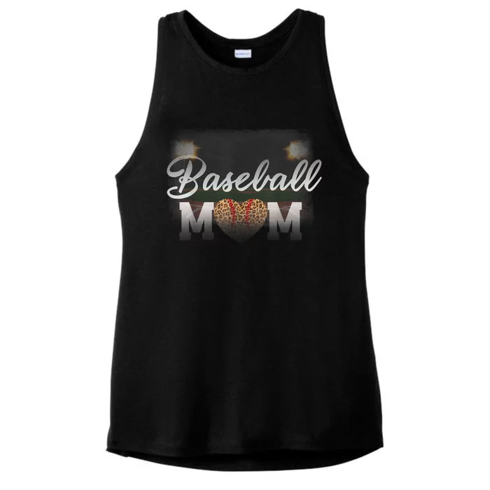 Baseball Mom, Leopard Baseball Field Ladies Tri-Blend Wicking Tank