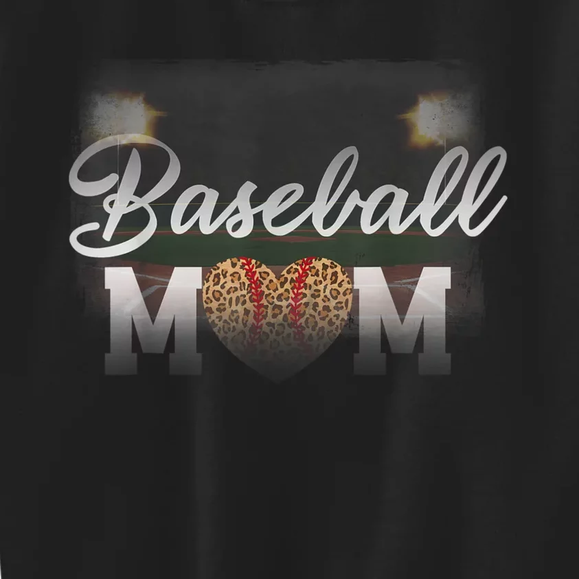 Baseball Mom, Leopard Baseball Field Kids Sweatshirt