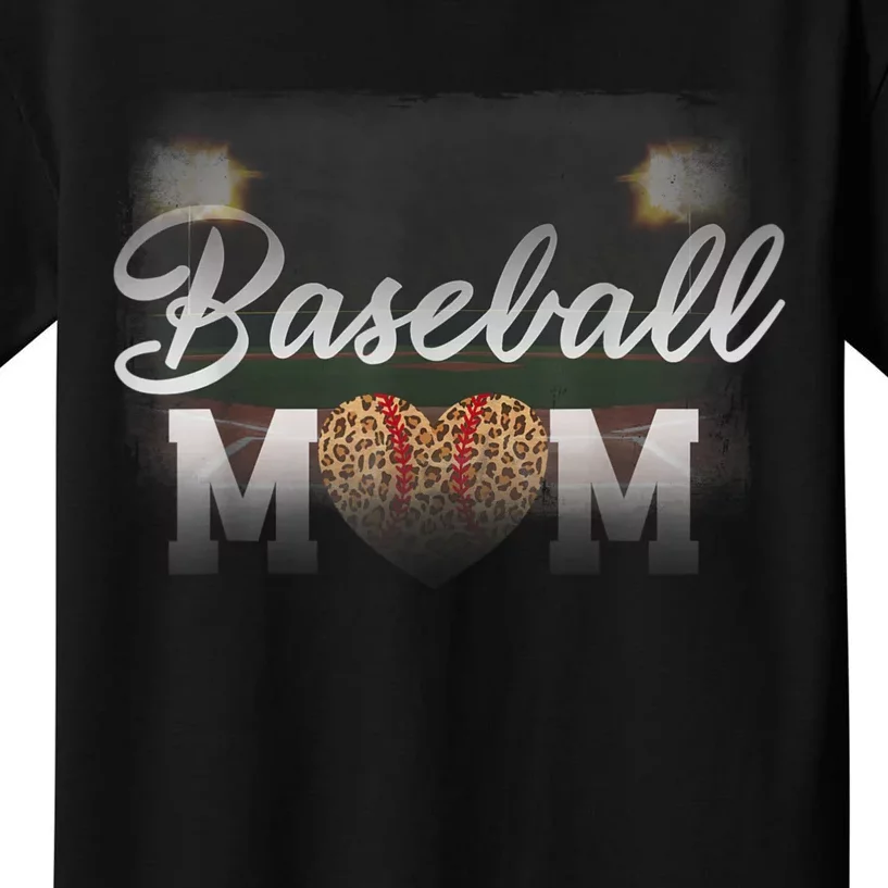 Baseball Mom, Leopard Baseball Field Kids T-Shirt