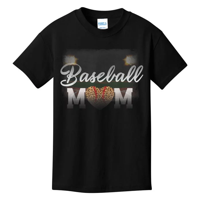 Baseball Mom, Leopard Baseball Field Kids T-Shirt